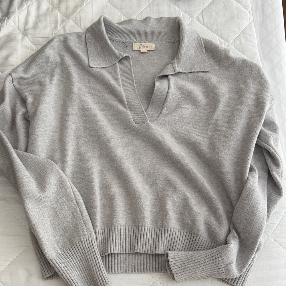 Elan Light Gray V-Neck Sweater